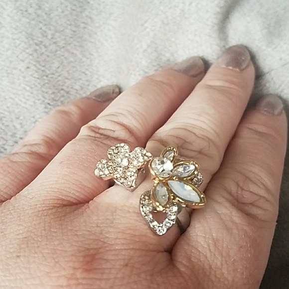 Sz 10 statement ring silver gold crystal flower - Picture 3 of 7